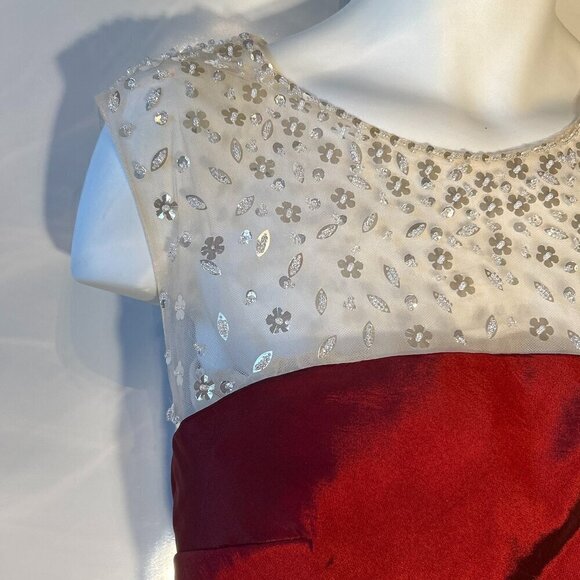 Wine Iridescent Taffeta Formal with Sheer Illusion beaded bodice formal prom - Picture 8 of 9